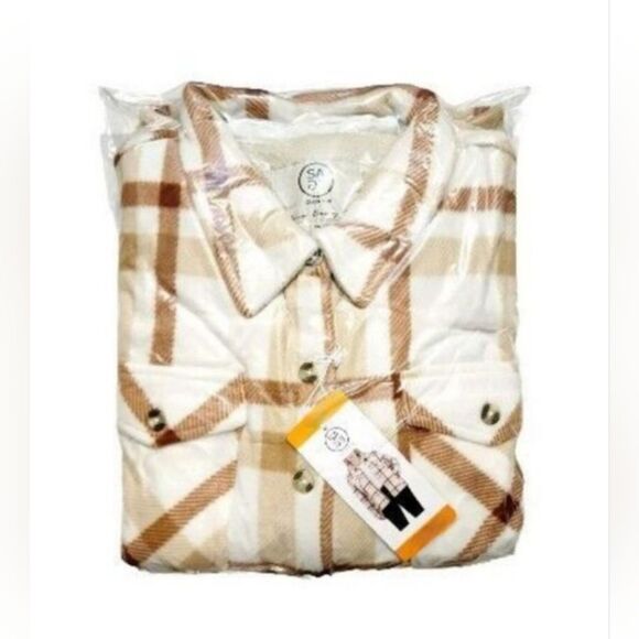 SAGE Women's M Plush Shirt Jacket Copper Rust Plaid Button Up Sherpa Lined NWT - Picture 9 of 9